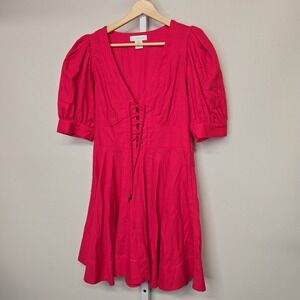 House of Harlow 1960 Red Lace Up Puff Sleeve‎ Fit Flare Dress Size 4